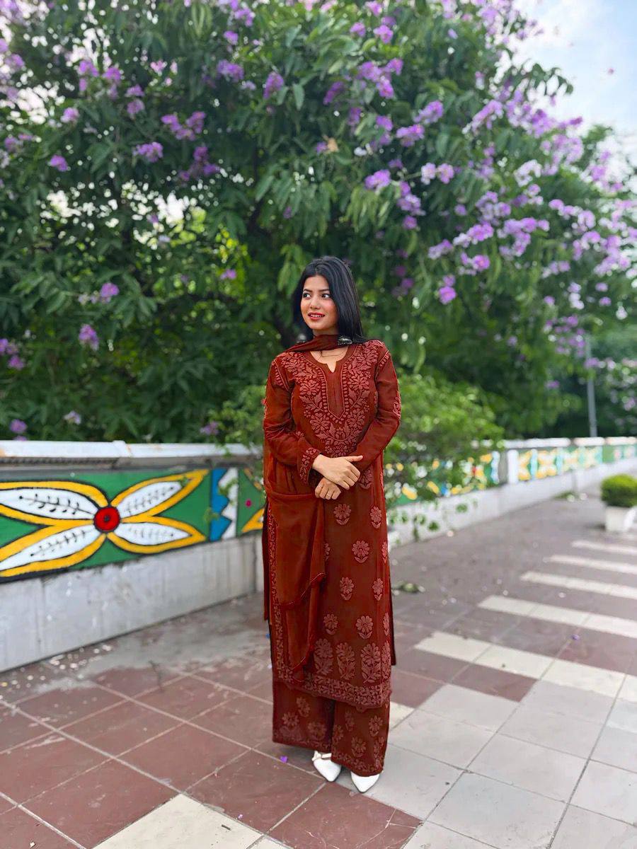 Exclusive Designer Faux Georgette Embroidered Suit with Matching Dupatta