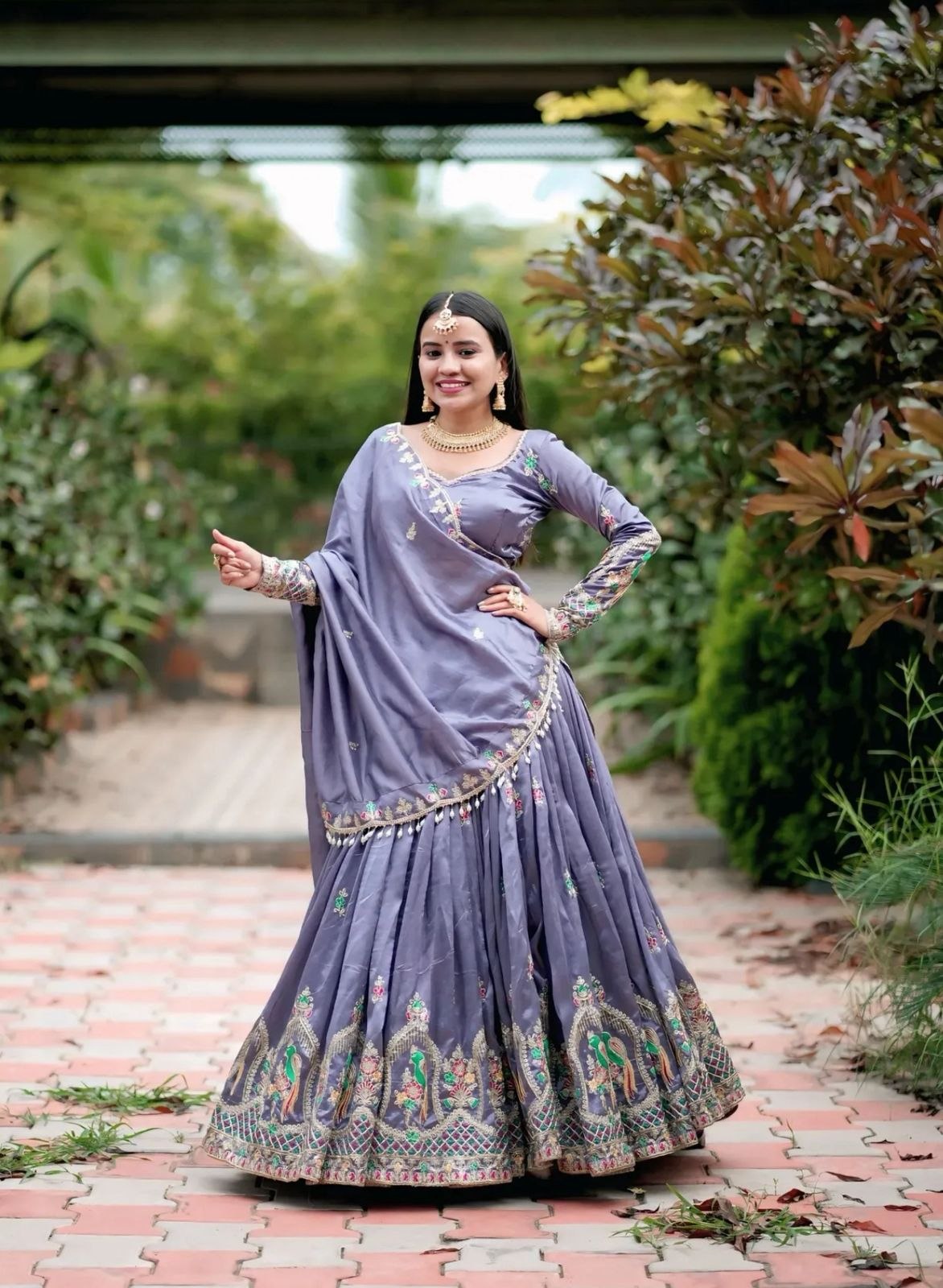 RangBhoomi Exclusive Festival Collection: Exquisite Embroidered Chinon Fabric Ensemble with Lehenga and Dupatta