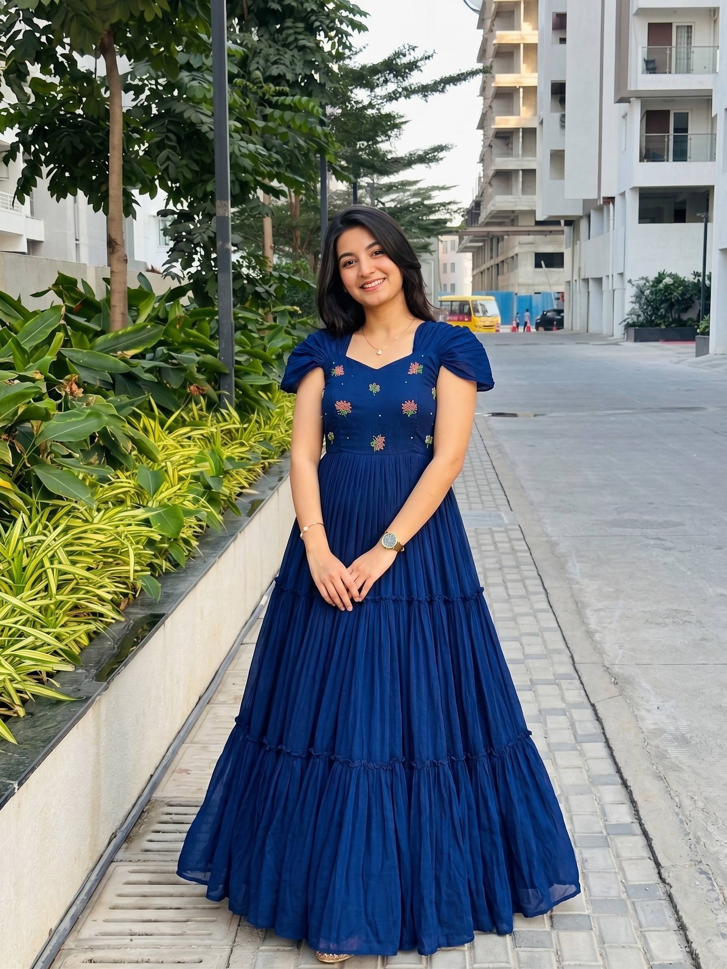 Summer Special Mull-Mull Cotton Gown with Exquisite Maggam Embroidery – Where Elegance Meets Unmatched Comfort