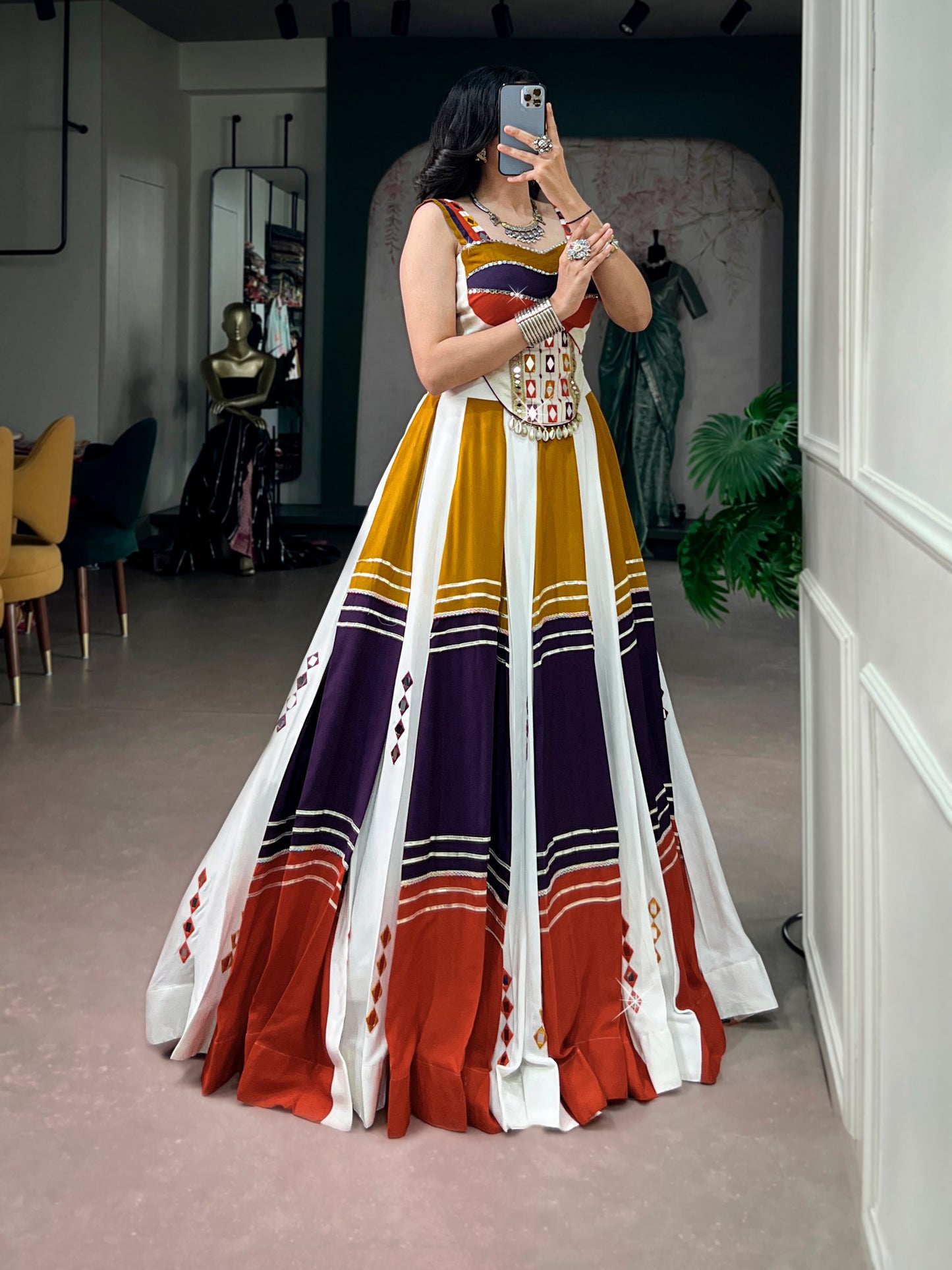 RangBhoomi Navratri 2026 Mirror-Work Rayon Lehenga Set