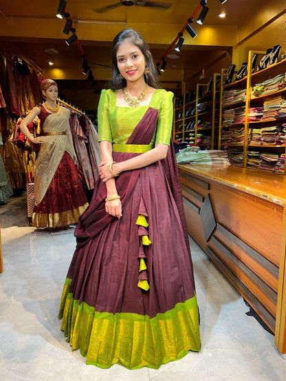 RangBhoomi Premium 5000 Series Elegant Natural Crepe Silk Ethnic Ensemble with Beaded and Threadwork Detailing