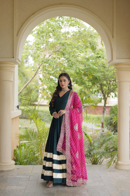 RangBhoomi Navratri Gown & Dupatta Collection 2026 – Full-Sleeve V-Neck Reyon Gown with Georgette Dupatta