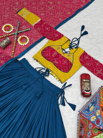 RangBhoomi Navratri Special Pure Cotton Embroidered Lehenga Choli with 6m Flair and Heavy Dupatta