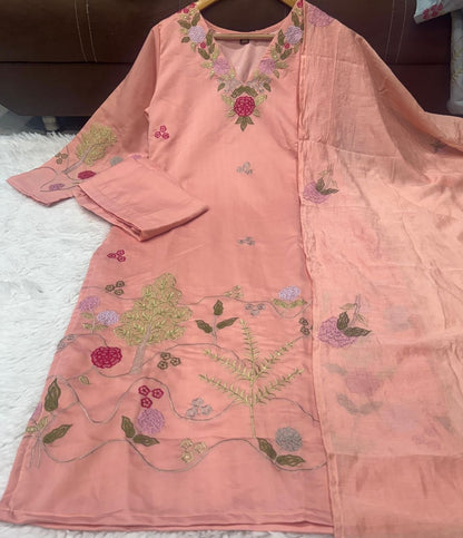 Elegant Festival Special 3-Piece Chanderi Silk Set with Gorgeous Embroidery and Dupatta