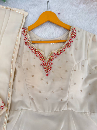 Elegant Fox Georgette Party Wear Gown with Dupatta and Crepe Pants by RangBhoomi