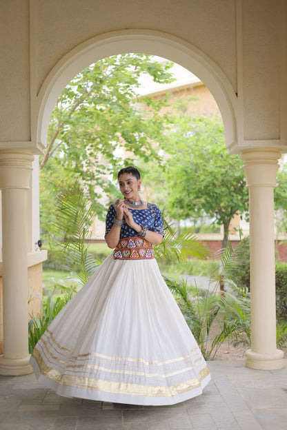 RangBhoomi Navratri Festive Lehenga Set - Cora Cotton & Bandhej Embroidered Blouse
