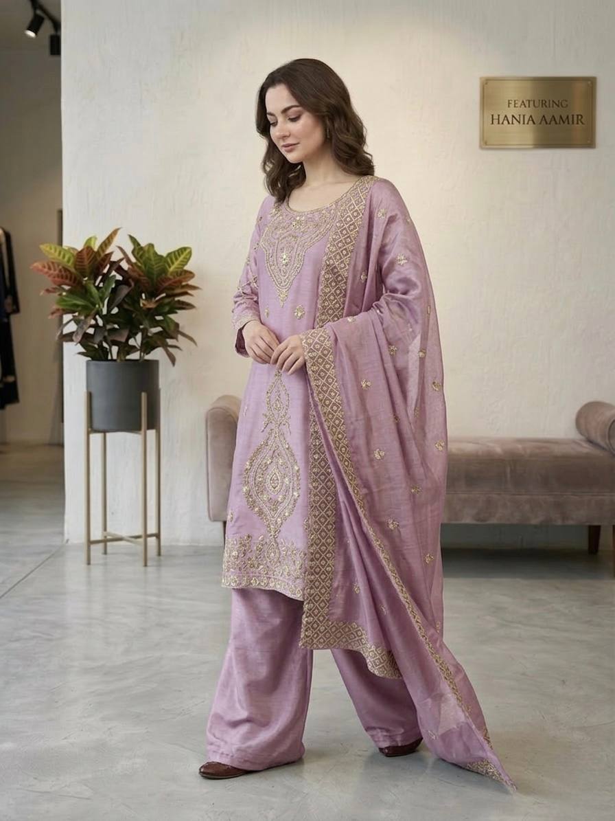 Elegant Designer Party Wear Top, Palazzos, and Dupatta Set with Intricate Heavy Embroidery and Beaded Detailing