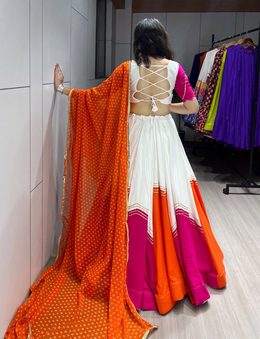 Exotic Multicolor Cultural Chaniya Choli Set in Vibrant Fanta and Punch Pink Pure Rayon Cotton