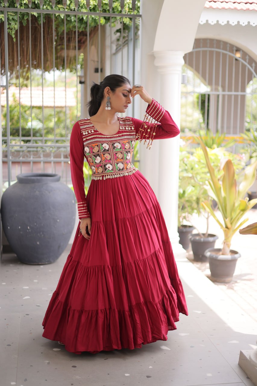 RangBhoomi Navratri Gown Collection 2026 — White, Maroon & Black Festive Gown