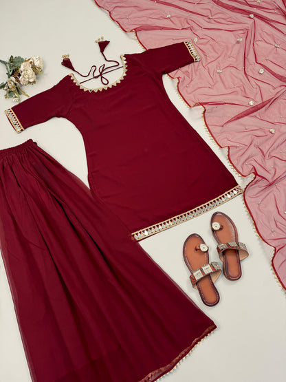 RangBhoomi Elegant Designer Heavy Faux Georgette Silk Top, Bottom, and Dupatta Set Fully Stitched and Ready to Wear