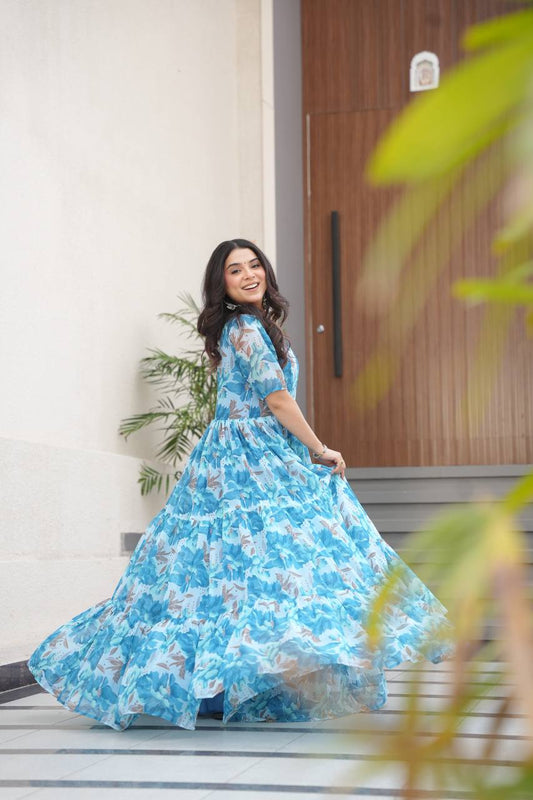 Full Flair Gown – Premium Printed Georgette, Ultimate Flare Elegance