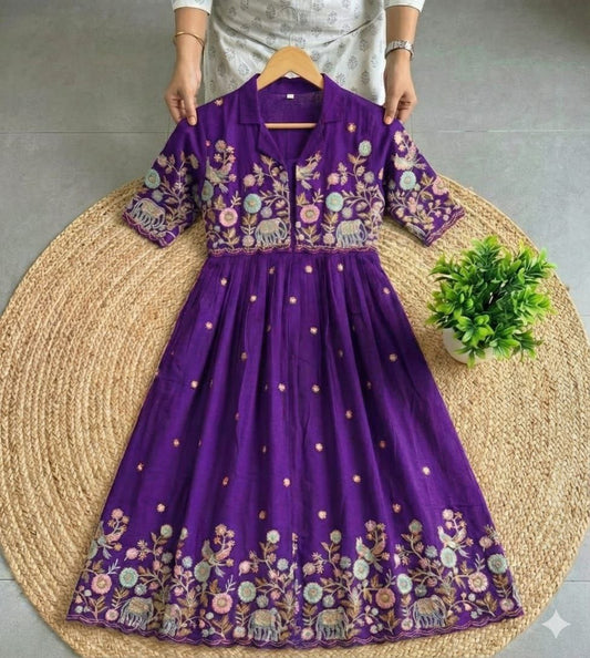 Rose Motif Anarkali Gown with Embroidery