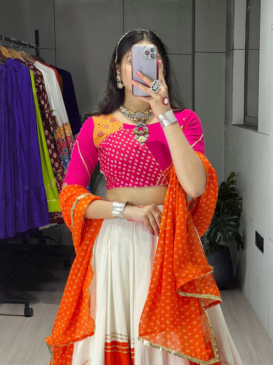 Exotic Multicolor Cultural Chaniya Choli Set in Vibrant Fanta and Punch Pink Pure Rayon Cotton