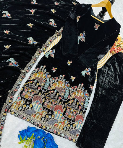 Elegant Embroidered Velvet Party Wear Dress