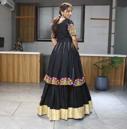 Ethnic Women's Pure Rayon Cotton Lehenga Set with Traditional Mirror and Applique Work