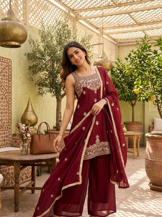 Designer Fusion Style Luxury Edition – Elegant 2-Tone Ensemble with Embroidery and Sequins