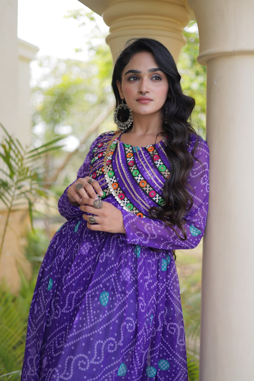 RangBhoomi Bandhani Faux Georgette Kutchi Patchwork Kurti — Navratri 2026