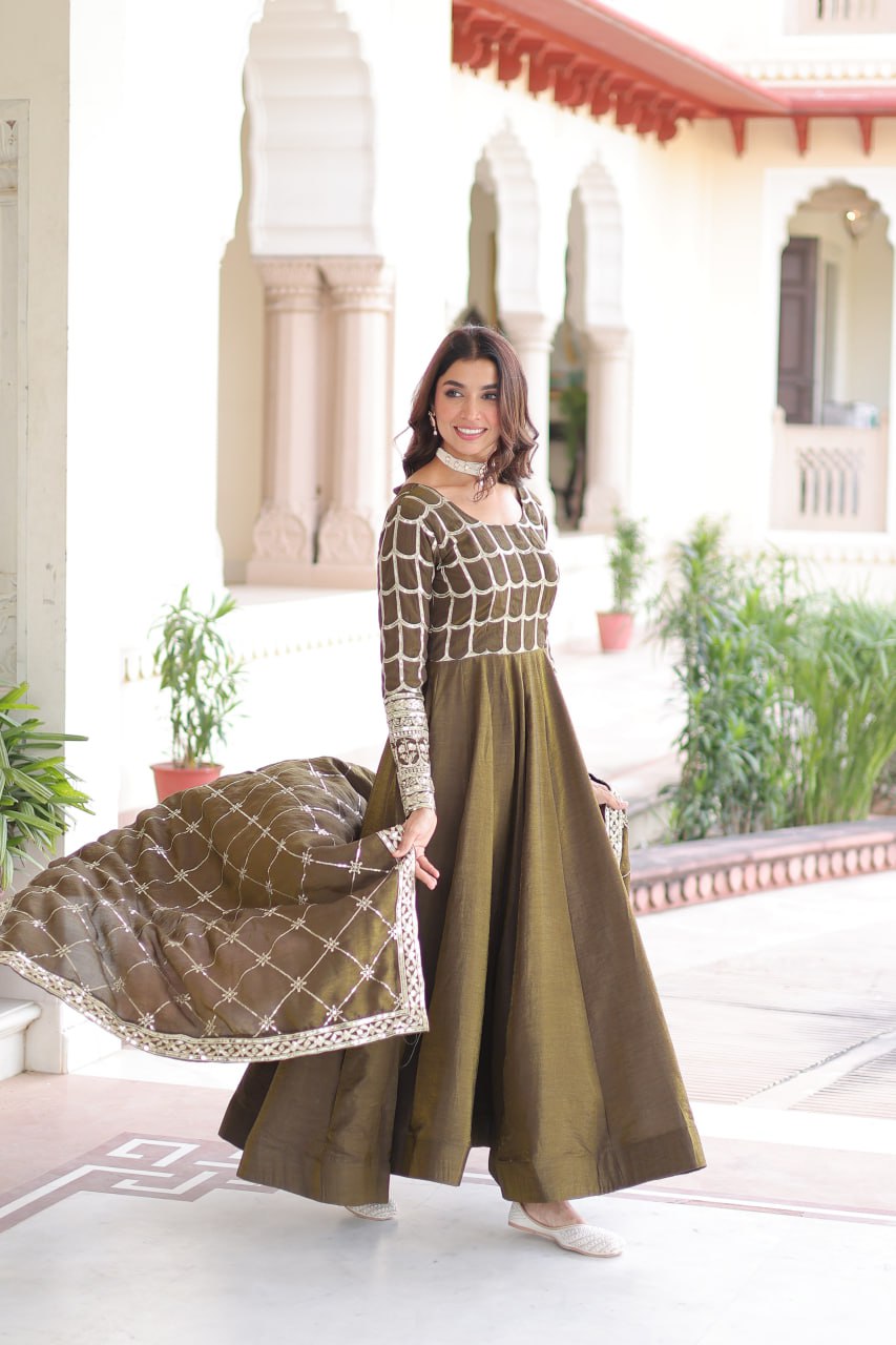 RangBhoomi Premium Ready-to-Wear Embroidered Gown and Dupatta Set