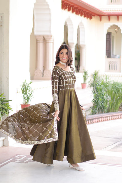 RangBhoomi Premium Ready-to-Wear Embroidered Gown and Dupatta Set