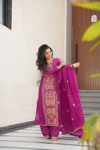 RangBhoomi Elegant Ready-to-Wear Top, Pant, and Dupatta Set with Intricate Multi-Thread Embroidery 2026 Collection