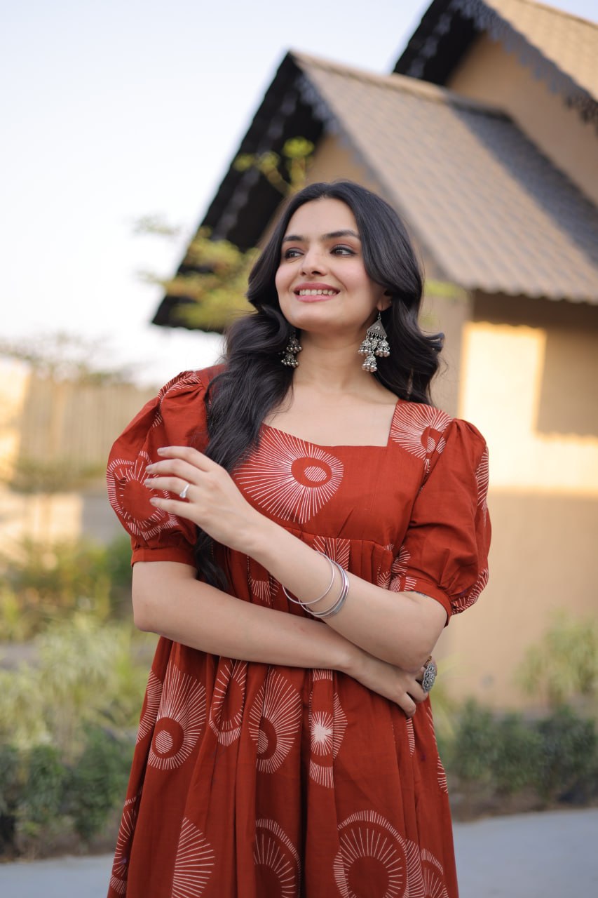 RangBhoomi Premium Designer Ready-to-Wear Kurti Collection 2026 - Elegant Printed Cotton with Puff Sleeves and Fancy Square Neck