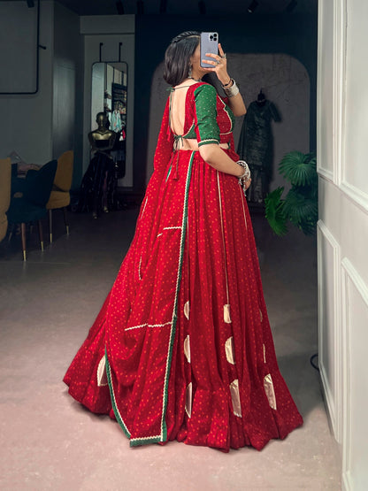 RangBhoomi Red Bandhej Satin Chiffon Lehenga Set — Navratri 2026