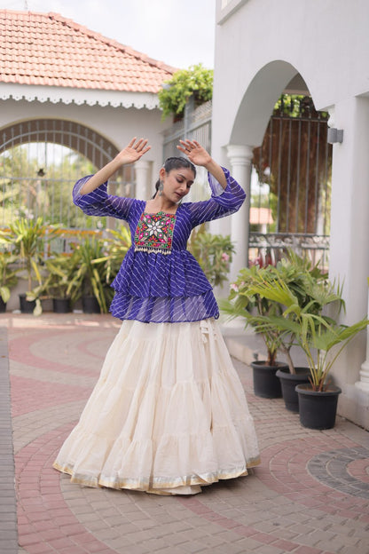 RangBhoomi Navratri Lehenga Choli Set — Kora Cotton Frill with Laheriya Print