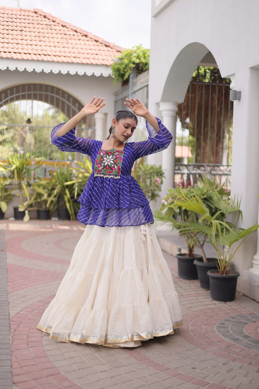 RangBhoomi Navratri Lehenga Choli Set — Kora Cotton Frill with Laheriya Print