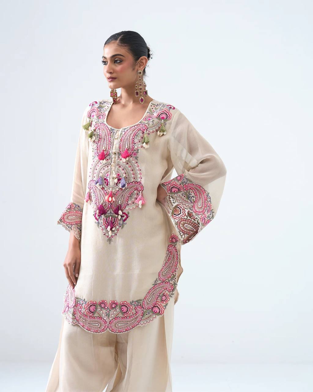 Elegant Women’s Ethnic Ensemble in Premium Heavy Georgette with Embroidered Threadwork, Fully Stitched and Ready to Wear