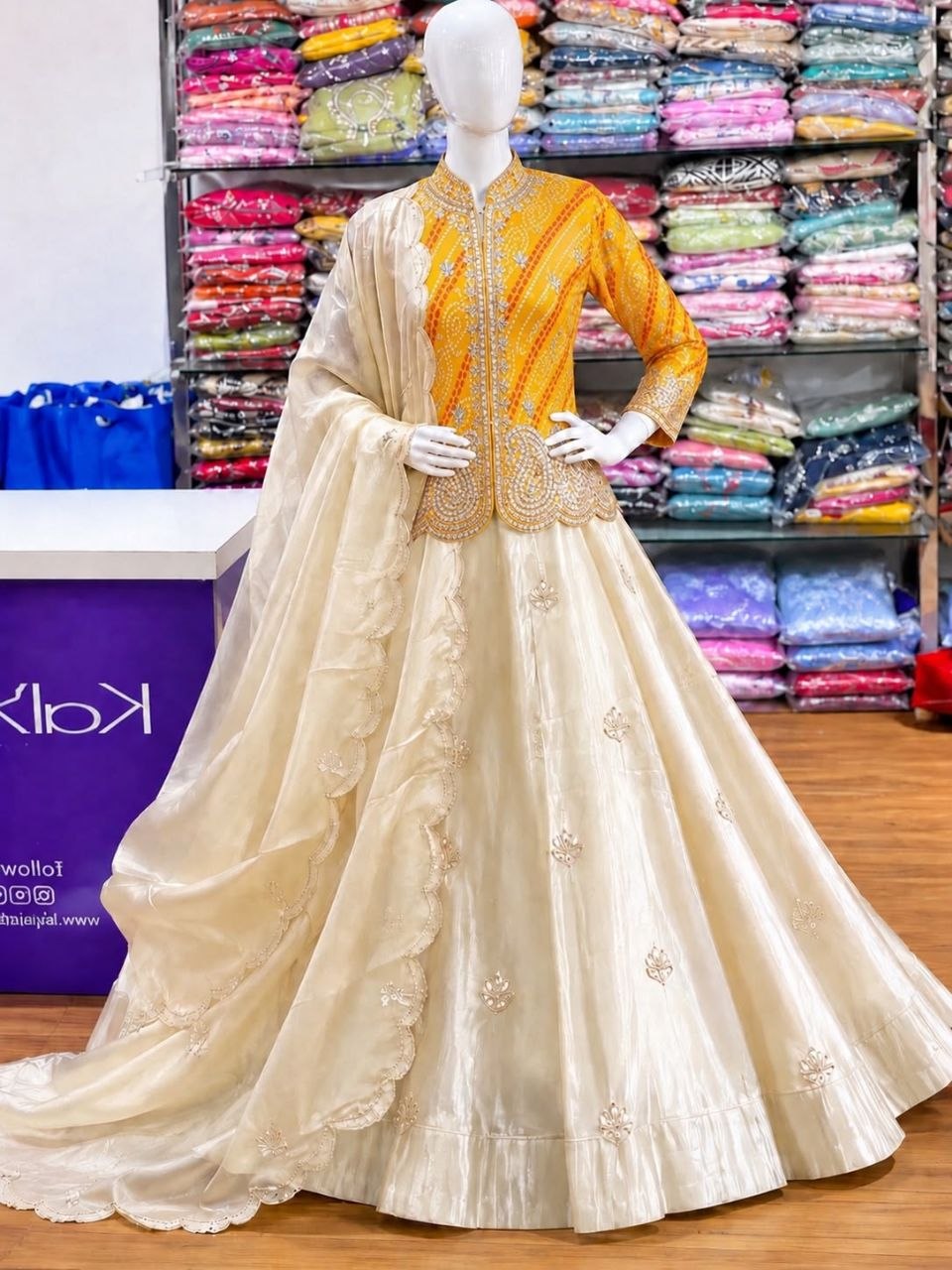 RangBhoomi Embroidered Sequence Jacket and Lehenga Choli - Ready to Wear Festive Set