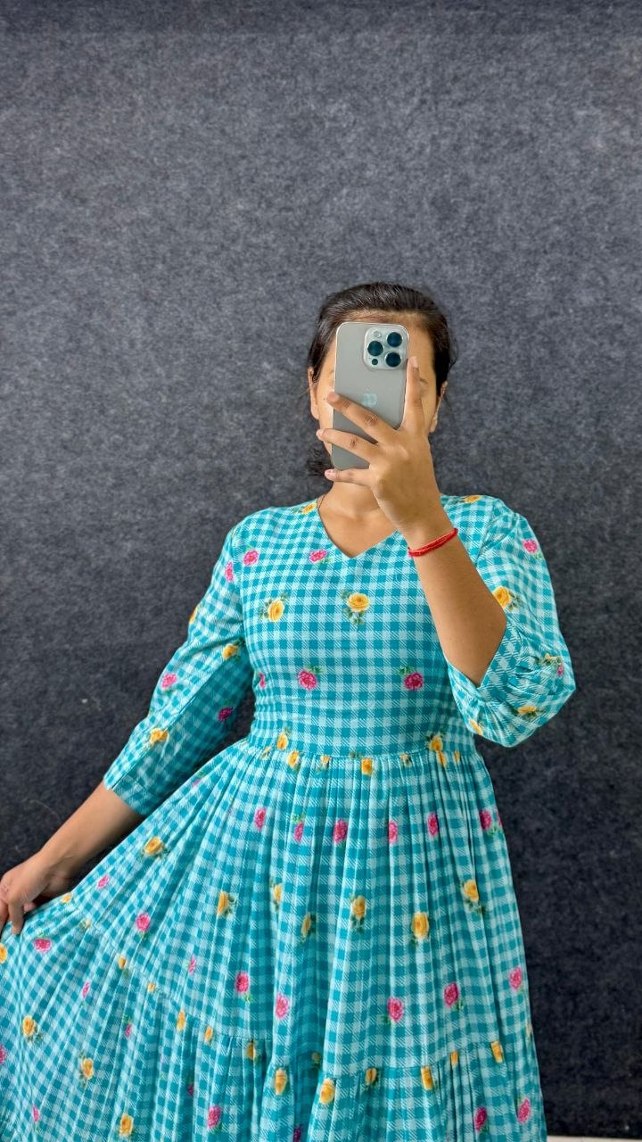 RangBhoomi Elegant New Cotton Sunflower Print Midi Dress with Realistic Modeling