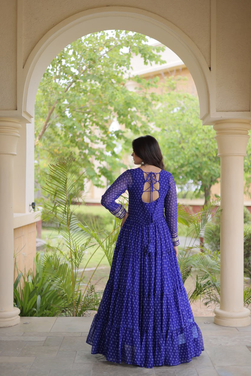RangBhoomi Bandhani & Kutchi Patchwork Faux Georgette Gown — Navratri Special