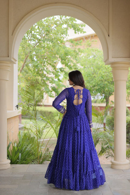 RangBhoomi Bandhani & Kutchi Patchwork Faux Georgette Gown — Navratri Special