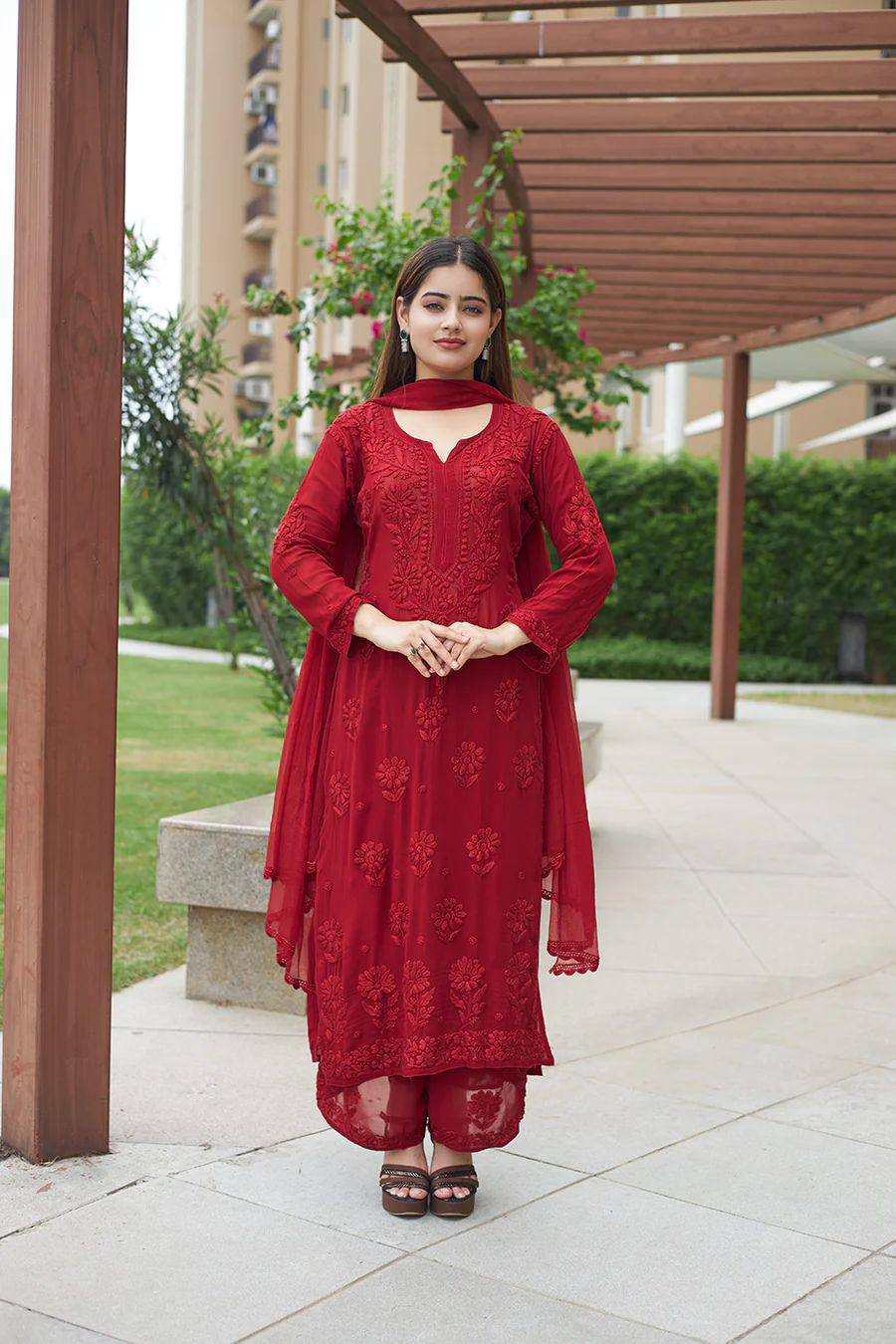 Exclusive Designer Faux Georgette Embroidered Suit with Matching Dupatta