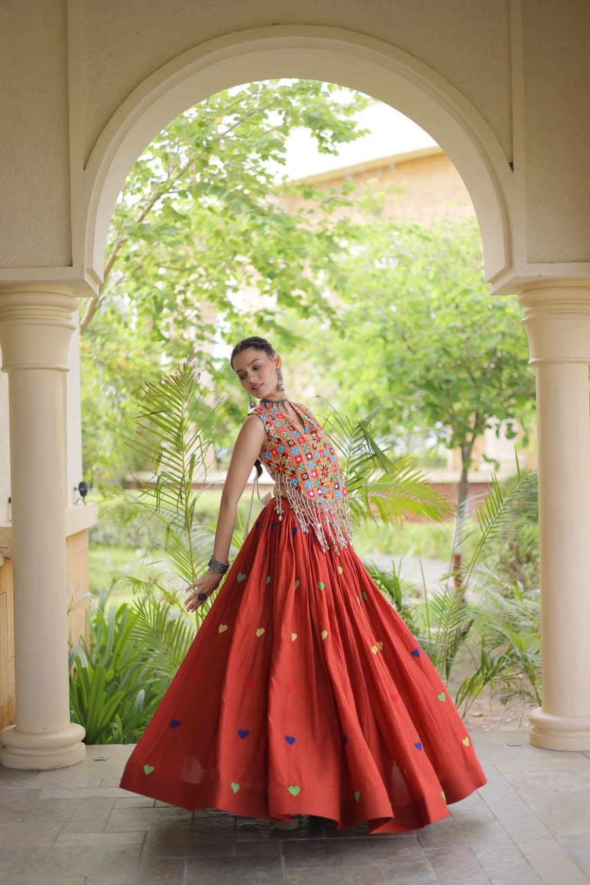 RangBhoomi Navratri Festive Cora Cotton Lehenga Set with Embroidered Blouse