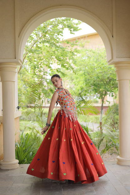 RangBhoomi Navratri Festive Cora Cotton Lehenga Set with Embroidered Blouse