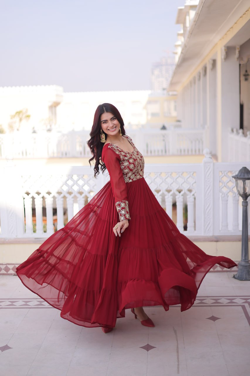 RangBhoomi Premium Designer Ready-to-Wear Gown Collection 2026 - Elegant Faux Blooming Georgette with Sequins and Zari Embroidery