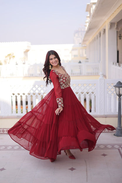 RangBhoomi Premium Designer Ready-to-Wear Gown Collection 2026 - Elegant Faux Blooming Georgette with Sequins and Zari Embroidery