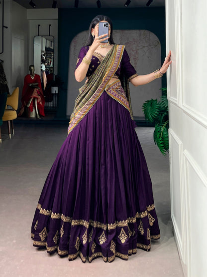 Elegant Vichitra Silk Lehenga Choli Set with Sequins and Thread Embroidery