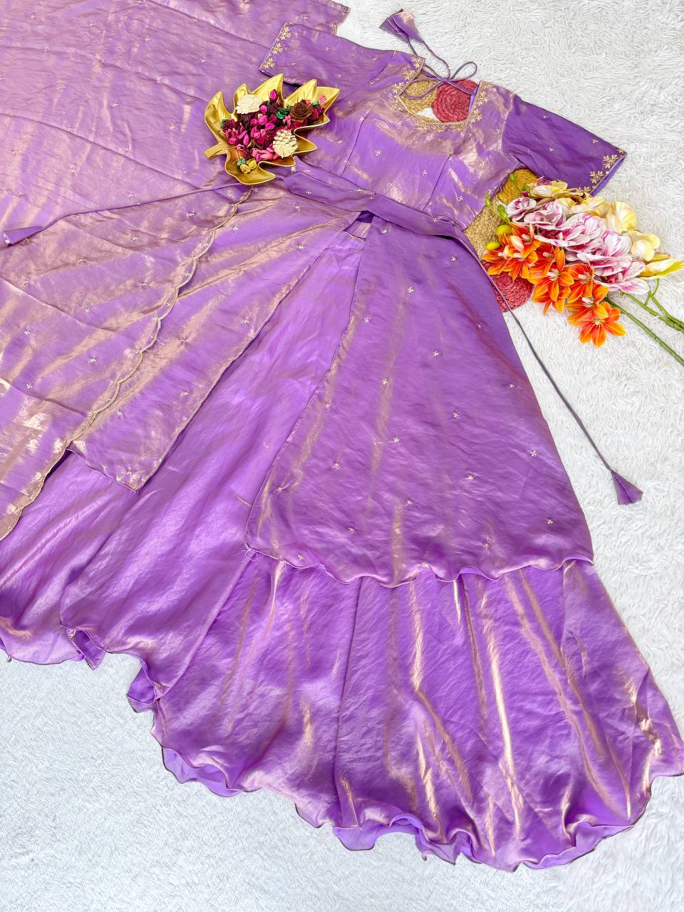 RangBhoomi Heavy Space Silk Double-Frill Lehenga Choli Set — Sequined Embroidery, Ready-to-Ship Rakshabandhan Special