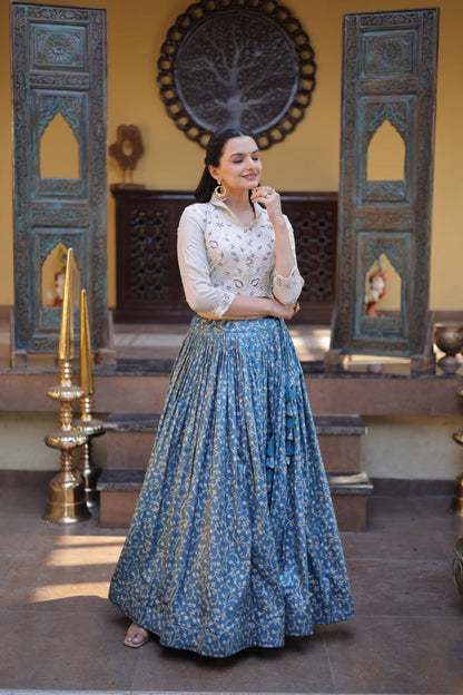 RangBhoomi Elegant Cosmos Jacquard Lehenga Choli Set with Embellished Blouse