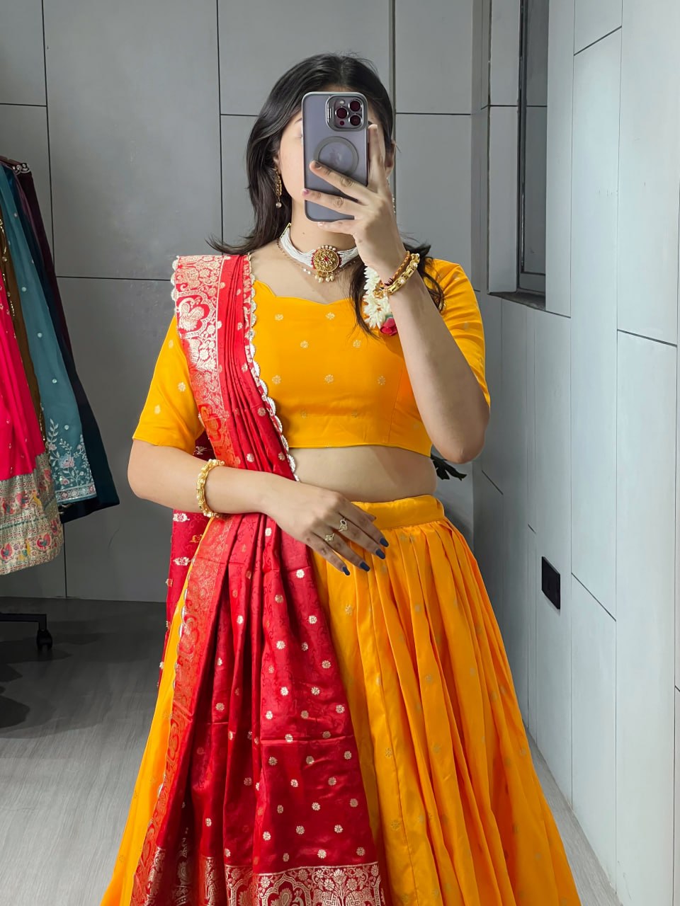 Golden Paithani Silk Lehenga with Intricate Zari Weaving and Satin Silk Dupatta