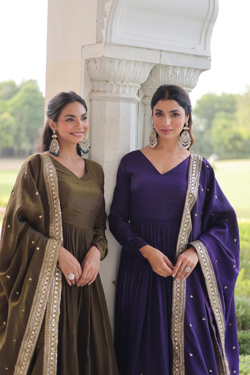 RangBhoomi Elegant Vichitra Silk Gown with Sequined Dupatta Collection 2026