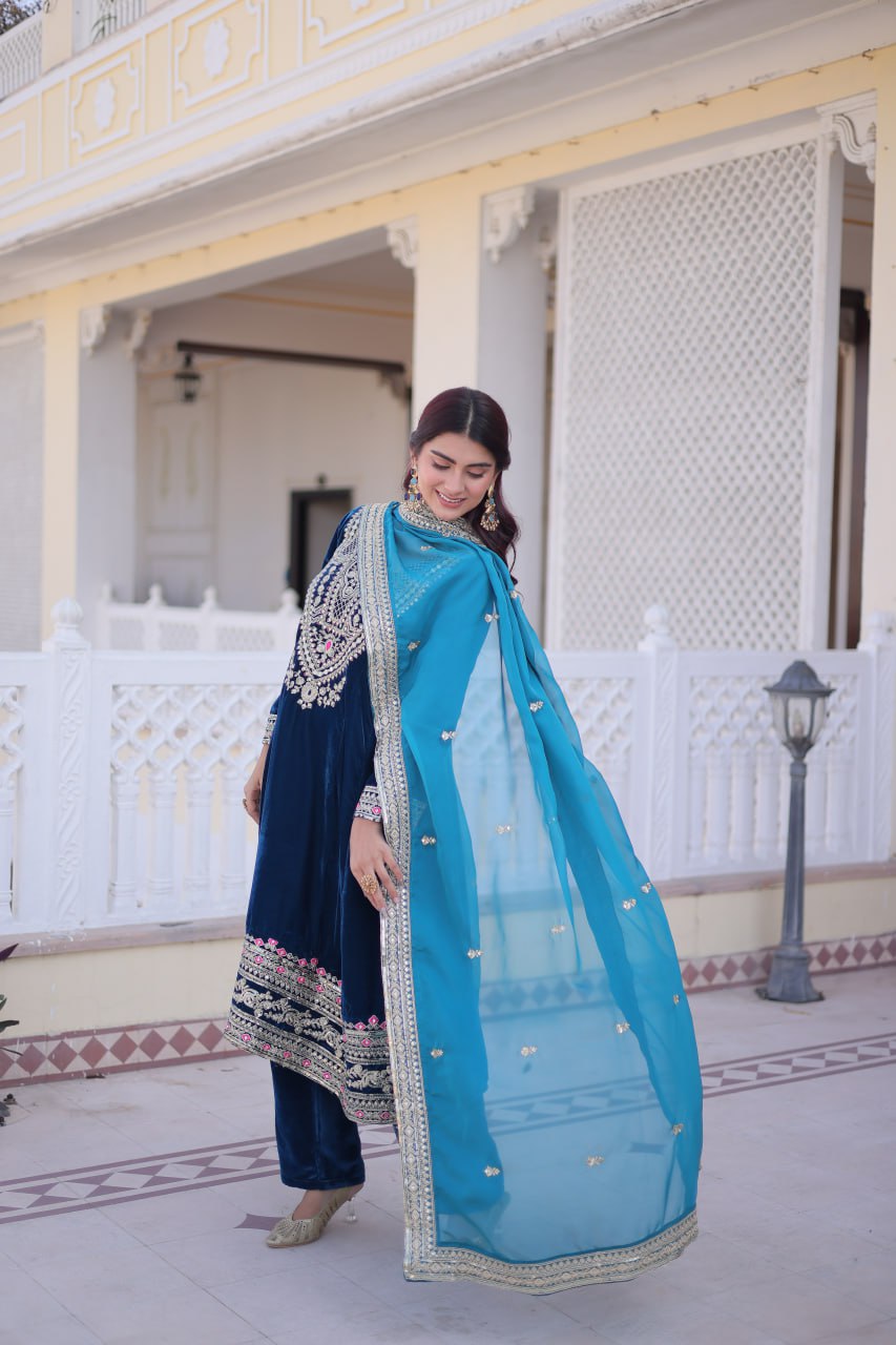 RangBhoomi Ready-to-Wear Velvet Top and Pant Set with Elegant Dupatta - Collection 2026