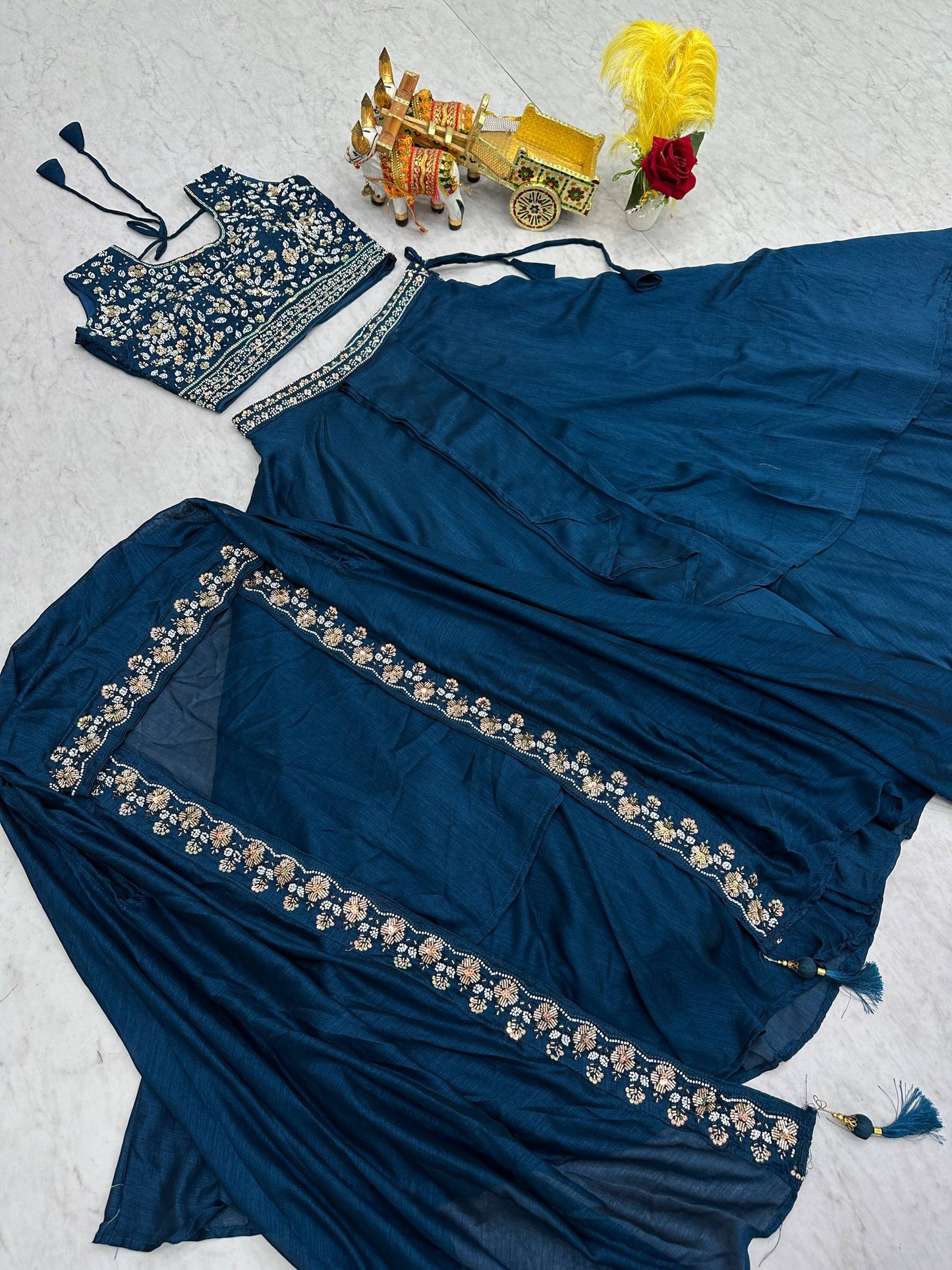 Exclusive New Wedding Lehenga Choli Set in Pure Vichitra Silk with Elegant Heavy Embroidery and Complete Stitching
