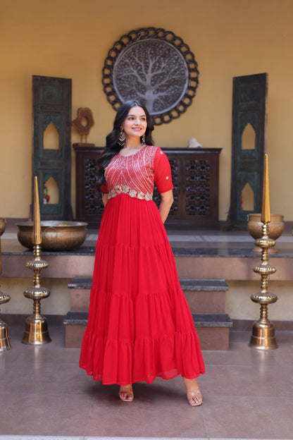RangBhoomi Premium Designer Ready-to-Wear Gown Collection in Red and Pink
