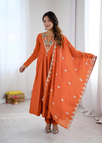 RangBhoomi Elegant Embroidered Sequence with Real Mirror Designer Anarkali Three Piece Set