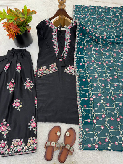 RangBhoomi Elegant Women's Ethnic Wear Set with Heavy Embroidery and Soft Butterfly Net Dupatta