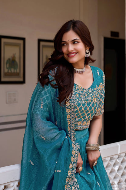 RangBhoomi Real Modeling Wedding Lehenga Choli with Heavy Embroidery and Pure Crunchy Fabric