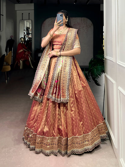 Paithani Lehenga Choli Ensemble 2026 - Shimmering Organza with Zari Weaving and Jacquard Silk Dupatta